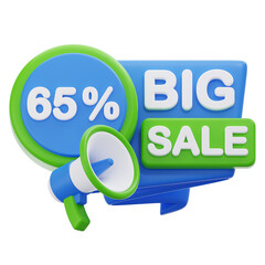 65 percent big sale 3d icon illustration