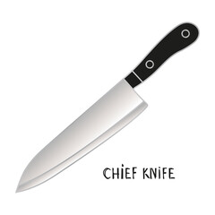 Chef Knife With Black Handle on White Background