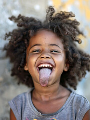 happy black child sticking tongue out - obrazy, fototapety, plakaty