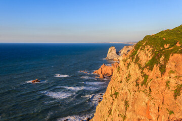 View of the Atlantic Ocean from Cabo da Roca. Cabo da Roca or Cape Roca is westernmost cape of...