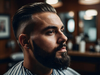 Obraz premium A man with a beard in a barbershop