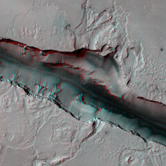 Mars in 3D. Slope Features in Cerberus Fossae. Anaglyph image. Use red/cyan 3d glasses.
Image from...