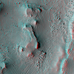 Mars in 3D. Layers in Crater Southwestern Arabia Terra. Anaglyph image. Use red/cyan 3d...