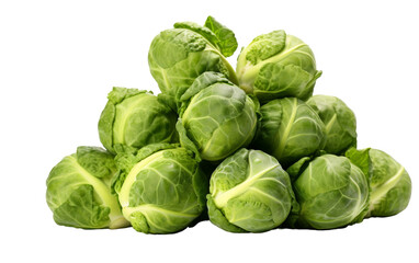 A vibrant pile of brussel sprouts nestled on a clean white background