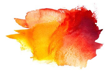 Orange and red watercolor paint gradient on transparent background.