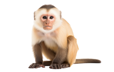 A small monkey perches atop a white surface, curious eyes scanning its surroundings