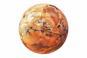 Isolated Mars planet on white background, red celestial body cutout, high-quality 3D rendering