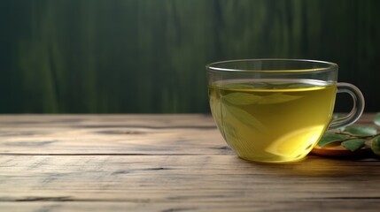 Cup with green tea on grey wooden background, AI-generated