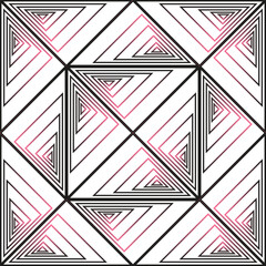 Seamless vector pattern with gradient triangles in black and pink shades, geometric shapes. Suitable for interior, wallpaper, fabrics, clothing, stationery.