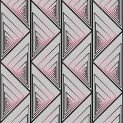 Seamless vector pattern with gradient triangles in black and pink shades, geometric shapes. Suitable for interior, wallpaper, fabrics, clothing, stationery. - obrazy, fototapety, plakaty