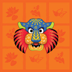 Happy Bengali New Year, Pohela Boishakh, Suvo Noboborsho, Bengali Traditional folk Design. Colorful Background, Mask of Tiger motifs. Illustration Of Pohela Boishakh. wishing for a Bengali New Year.