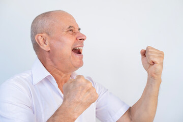 man, senior 65s screams at top of lungs from anger, experiencing unfortunate failure, stress, Anger...