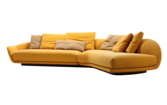 A yellow couch adorned with a multitude of colorful pillows, creating a cozy and inviting atmosphere