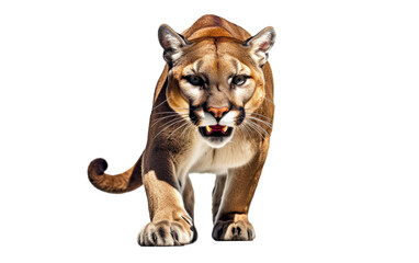 Obraz premium A regal mountain lion with intense gaze, standing proudly against a white backdrop