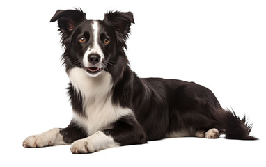 Fototapeta premium A peaceful scene unfolds as a black and white dog lays down in stillness