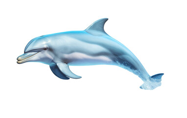 A graceful dolphin leaps high in the air, showcasing its agility and power with its mouth wide open