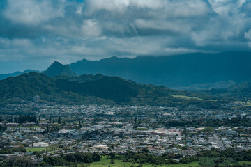 Pu'u Ma'eli'eli Trail, Honolulu Oahu Hawaii.  Kāneʻohe is the largest of several communities...