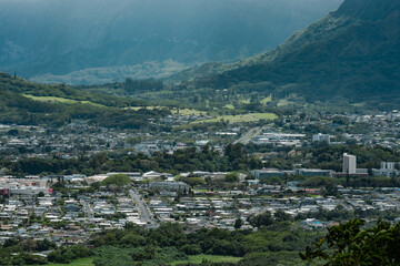 Pu'u Ma'eli'eli Trail, Honolulu Oahu Hawaii.  Kāneʻohe is the largest of several communities...