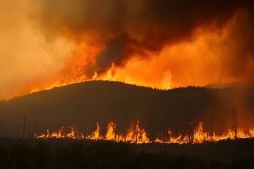 Fototapeta na wymiar Fast spreading wildfires depict climate changes ecological impacts