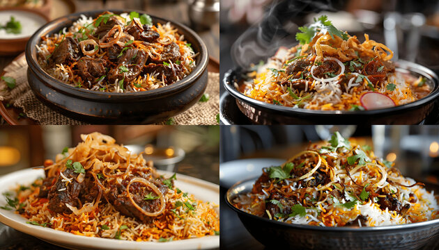 Picture a steaming plate of aromatic biryani each grain of basmati rice infused with fragrant spice Generative AI