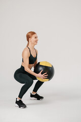 fit ball training. athletic woman doing fitness
