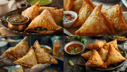 Imagine biting into a crispy and flavorful samosa the golden brown pastry filled with spicy potatoe Generative AI