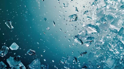 Fotobehang Fresh many ice shards texture on blurred blue background. AI generated image © atapdesain