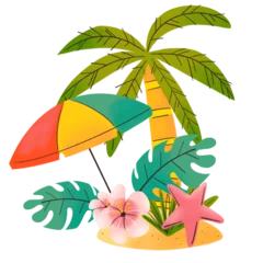 Fototapeten Ilustración de verano con palmera en la playa © TatyOrantes