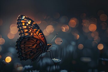 The butterfly's delicate wings, adorned with currency symbols, flutter against an investment growth backdrop, symbolizing delicate financial gains. - obrazy, fototapety, plakaty