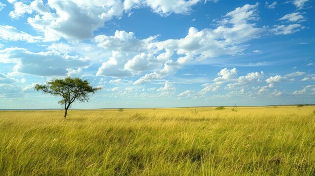 Beautiful savanna grass on sunny day view landscape. AI generated image