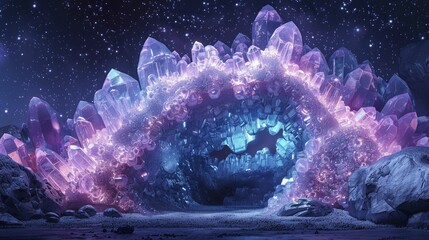 Unveiling a geode's crystalline icons hints at untapped potential in niche markets, against a backdrop of hidden possibilities. - obrazy, fototapety, plakaty