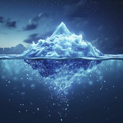 Visual representation of an iceberg with a data cloud under the surface, symbolizing the vast hidden data within businesses. - obrazy, fototapety, plakaty