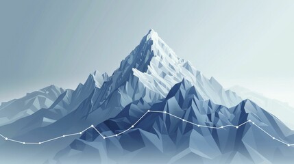 Illustrating peak financial performance with a mountain peak silhouette overlaying a financial graph shadow on a successful market backdrop. - obrazy, fototapety, plakaty