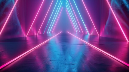 Abstract Glowing neon lines direction in perspective lighting. Generated AI image