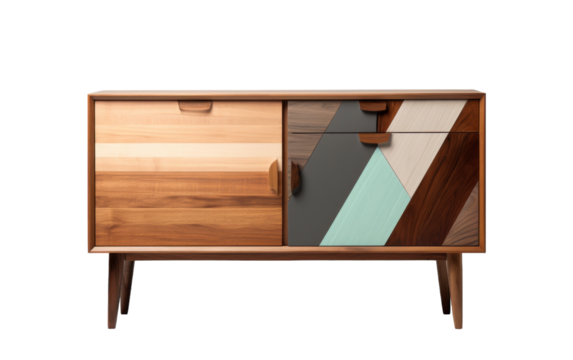 A wooden cabinet adorned with a captivating geometric design