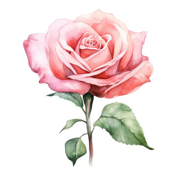 Hand drawn watercolor painting of rose flower