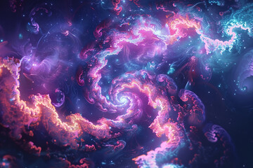 Abstract neon fractal wallpaper with space AI-generated Image
