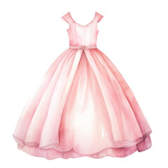 Watercolor artwork of a flowing pink princess dress with a bow - 772572392