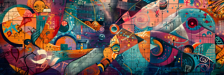 Naklejka premium Vibrant Fusion of Past and Present: A Visual Narration of Kansas City through Mural Art