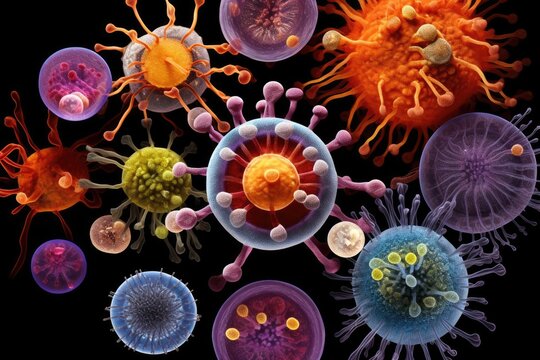 Macroscopic images of immune cells, antibodies, and cytokines in action