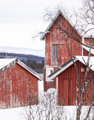 red barn in winter - 772573761