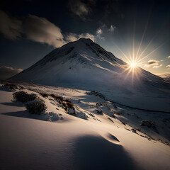 Snowy Splendor Sunlight Caresses the Alpine Peaks with Warmth - obrazy, fototapety, plakaty