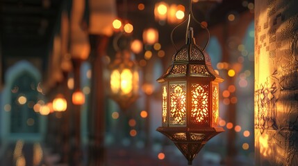 Fototapeta na wymiar Ramadan & Eid Mubarak Lantern decoration background 3d rendering