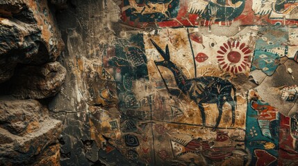 Ancient cave paintings drawings on wall wallpaper background