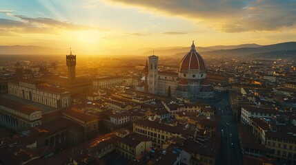 Fototapeta na wymiar Sunset over Florence Cathedral from above