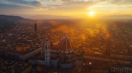 Sunset over Florence Cathedral from above - obrazy, fototapety, plakaty