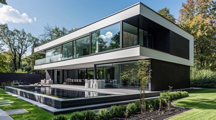 The façade of a sophisticated, modern home