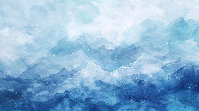 Watercolor drawing of waves and clouds. Abstract watercolor background. 