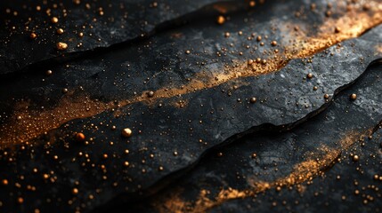 A black background with a grunge texture, embellished with shiny gold lines and shapes. Luxurious black gold background - obrazy, fototapety, plakaty