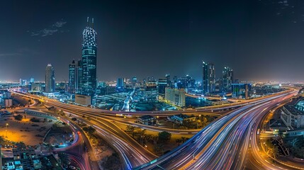 A nighttime view of Riyadh's business district in Saudi Arabia